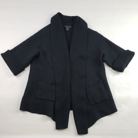 Tahari Merino Wool Open Front Sweater Womens Large Black Heavyweight Cardigan - Picture 1 of 8